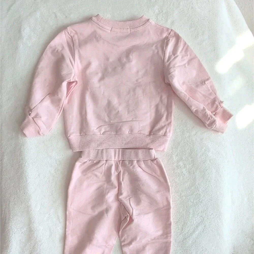 Pink Sequin Unicorn Sweatsuit Set - Pearl Embellished Balletcore Coquette Jogger